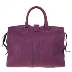 Pre Owned Saint Laurent Paris Purple Leather Cabas Chyc Satchel