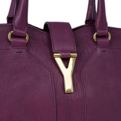 Pre Owned Saint Laurent Paris Purple Leather Cabas Chyc Satchel