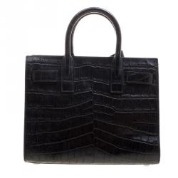 مملوكة مسبقًا Saint Laurent Black Croc Embossed Leather Nano Classic Sac De Jour Tote