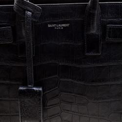 مملوكة مسبقًا Saint Laurent Black Croc Embossed Leather Nano Classic Sac De Jour Tote