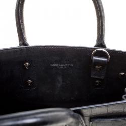 مملوكة مسبقًا Saint Laurent Black Croc Embossed Leather Nano Classic Sac De Jour Tote