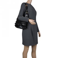 Saint Laurent Black Leather St. Tropez Ruffle Hobo
