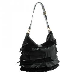 Saint Laurent Black Leather St. Tropez Ruffle Hobo
