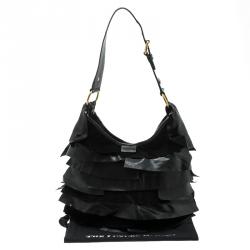 Saint Laurent Black Leather St. Tropez Ruffle Hobo