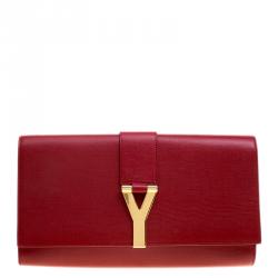 Pre Owned Saint Laurent Red Leather Chyc Clutch