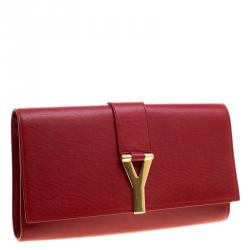 Pre Owned Saint Laurent Red Leather Chyc Clutch