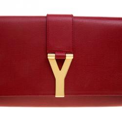 Pre Owned Saint Laurent Red Leather Chyc Clutch