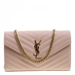 Saint Laurent Blush Pink Matelasse Leather Envelope Chain Bag