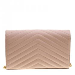 Pre Owned Saint Laurent Blush Pink Matelasse Leather Envelope Chain Bag