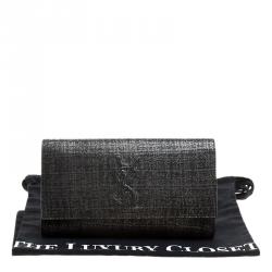 مملوكة مسبقًا Saint Laurent Silver/Black Shimmering Canvas Belle De Jour Clutch