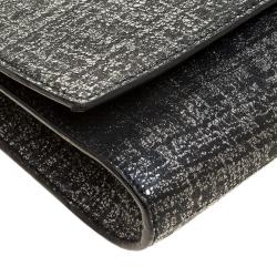 مملوكة مسبقًا Saint Laurent Silver/Black Shimmering Canvas Belle De Jour Clutch