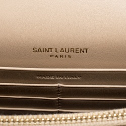 Pre Owned محفظة سان لوران باريس كيت جلد بيج بشراشيب وسلسلة