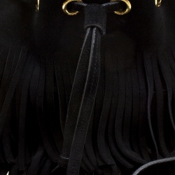 Pre Owned Saint Laurent Paris Black Suede Small Emmanuelle Fringed Bucket Bag