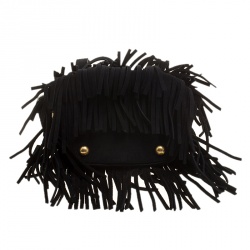 Pre Owned Saint Laurent Paris Black Suede Small Emmanuelle Fringed Bucket Bag