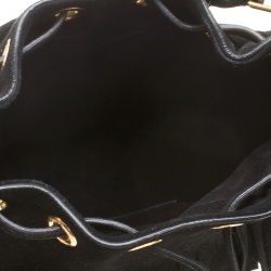 Pre Owned Saint Laurent Paris Black Suede Small Emmanuelle Fringed Bucket Bag