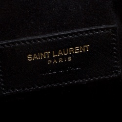 Pre Owned Saint Laurent Paris Black Suede Small Emmanuelle Fringed Bucket Bag