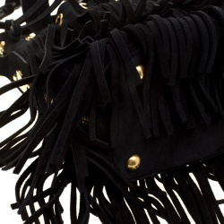 Pre Owned Saint Laurent Paris Black Suede Small Emmanuelle Fringed Bucket Bag