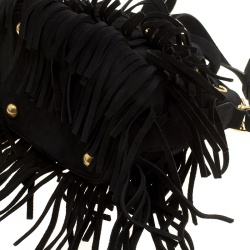 Pre Owned Saint Laurent Paris Black Suede Small Emmanuelle Fringed Bucket Bag