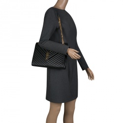 مملوكة مسبقًا Saint Laurent Black Matelasse Leather Large Cassandre Flap Bag