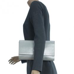 Pre Owned Saint Laurent Paris Silver Leather Foldover Clutch