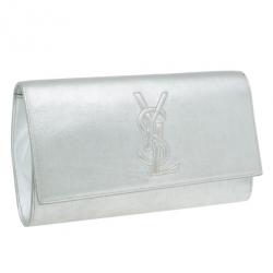 Pre Owned Saint Laurent Paris Silver Leather Foldover Clutch