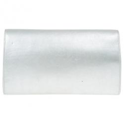 Pre Owned Saint Laurent Paris Silver Leather Foldover Clutch