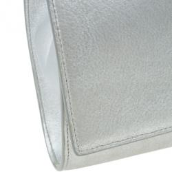 Pre Owned Saint Laurent Paris Silver Leather Foldover Clutch