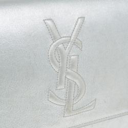 Pre Owned Saint Laurent Paris Silver Leather Foldover Clutch