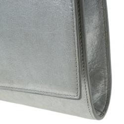 Pre Owned Saint Laurent Paris Silver Leather Foldover Clutch