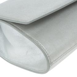 Pre Owned Saint Laurent Paris Silver Leather Foldover Clutch