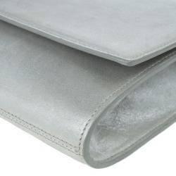 Pre Owned Saint Laurent Paris Silver Leather Foldover Clutch