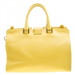 Pre Owned Saint Laurent Paris Yellow Leather Small Cabas Chyc Tote