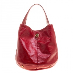 Pre Owned Saint Laurent Red Patent Leather Capri Bucket Bag