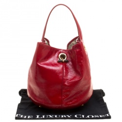 Pre Owned Saint Laurent Red Patent Leather Capri Bucket Bag
