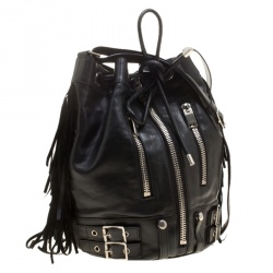 Pre Owned Saint Laurent Black Leather Rider Bucket Bag