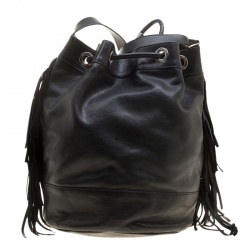 Pre Owned Saint Laurent Black Leather Rider Bucket Bag