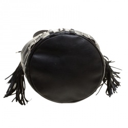 Pre Owned Saint Laurent Black Leather Rider Bucket Bag