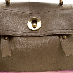 Pre Owned Saint Laurent Paris Taupe/Pink Leather and Canvas Muse Two Satchel