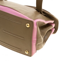 Pre Owned Saint Laurent Paris Taupe/Pink Leather and Canvas Muse Two Satchel