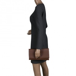 Pre Owned Saint Laurent Brown Leather Large Chyc Clutch
