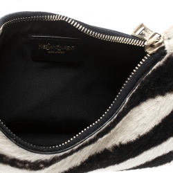 Saint Laurent Paris Black /Off White Zebra Print Pony Hair and Leather Hobo