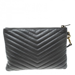 Pre Owned حقيبة كلتش سان لوران حمالة معصم مونوغرامية جلد مبطنة رمادية