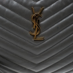 Pre Owned حقيبة كلتش سان لوران حمالة معصم مونوغرامية جلد مبطنة رمادية