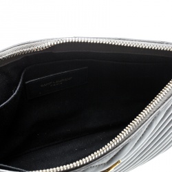 Pre Owned حقيبة كلتش سان لوران حمالة معصم مونوغرامية جلد مبطنة رمادية