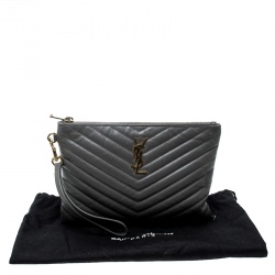 Pre Owned حقيبة كلتش سان لوران حمالة معصم مونوغرامية جلد مبطنة رمادية