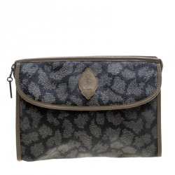 Pre Owned Saint Laurent Beige/Brown Printed Coated Canvas Cosmetic Pouch
