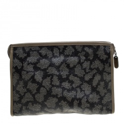 Pre Owned Saint Laurent Beige/Brown Printed Coated Canvas Cosmetic Pouch