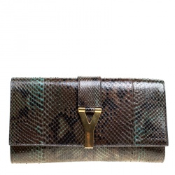 Pre Owned Saint Laurent Khaki Python Large Chyc Clutch
