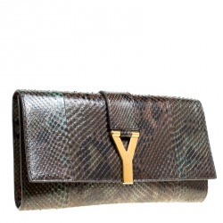 Pre Owned Saint Laurent Khaki Python Large Chyc Clutch