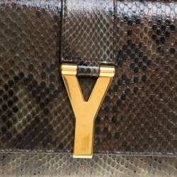 Pre Owned Saint Laurent Khaki Python Large Chyc Clutch